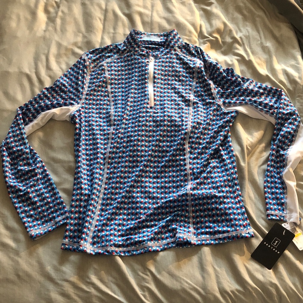PGA Tour Blue and Red Patterned Top